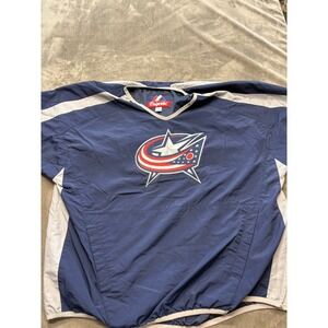 Majestic Columbus Blue Jackets Pullover Jacket Mens L Navy Blue Gray Logo